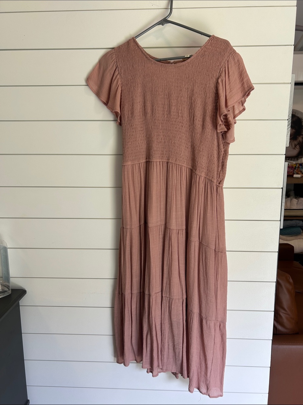 Blu Pepper Mauve Tiered Maxi Dress with Flutter Sleeves